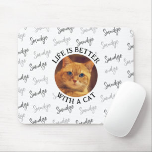 Custom Cat Name Pattern with Photo White Mouse Pad