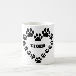 Custom Cat Paw Print Heart Coffee Mug
