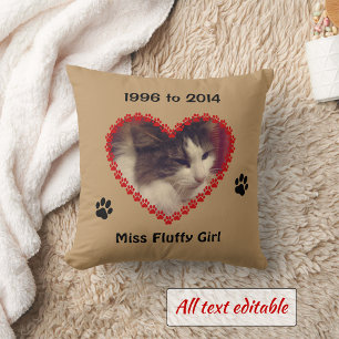 Custom cat paw prints your photo memorial brown throw pillow