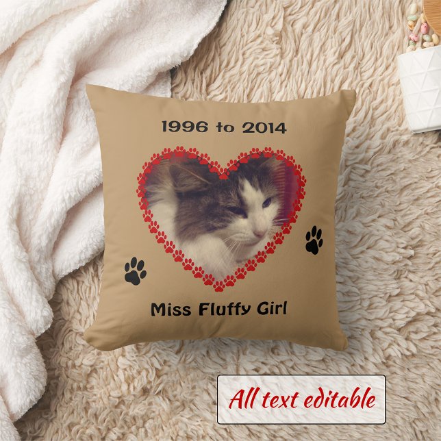 Custom cat paw prints your photo memorial brown throw pillow (Creator Uploaded)