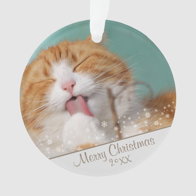 Custom Cat Pet Photo Christmas Holiday Keepsake Ornament (Front)