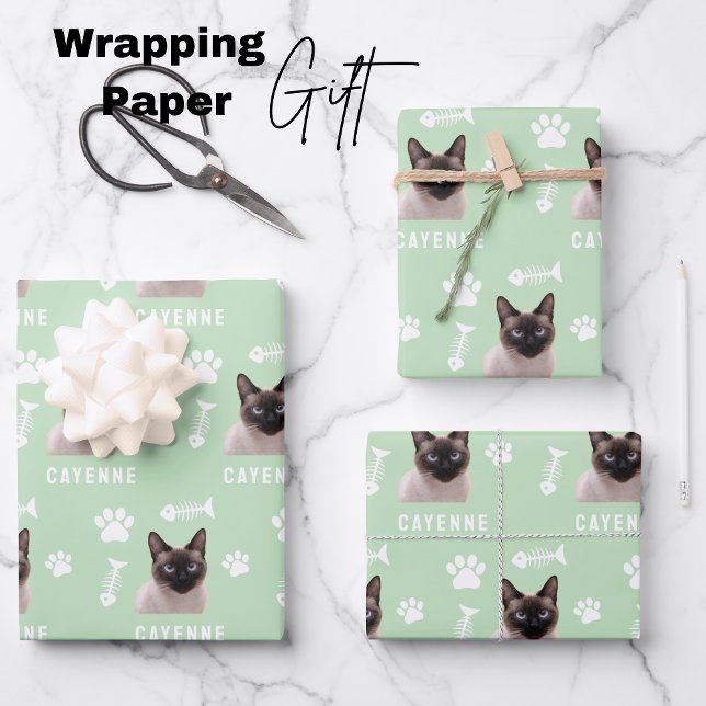 Custom Cat Pet with Photo & Name Wrapping Paper Sheet (Customized Cat Pet Photo & Name Wrapping Paper Sheets)