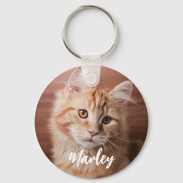 Custom Cat Photo and Name Script Keychain (Front)