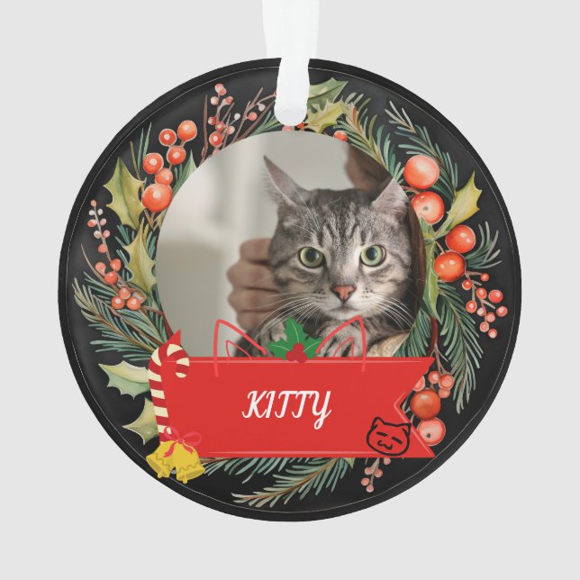 Custom cat photo cat name personalized cat photo ornament (Back)