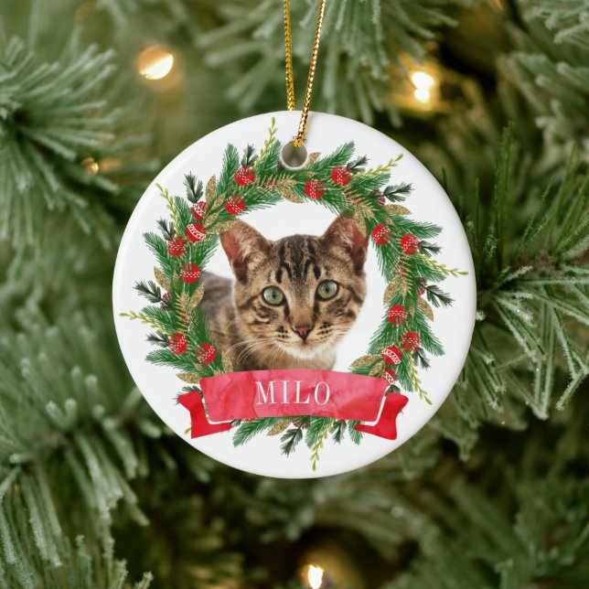 Custom Cat Photo Ceramic Ornament (Tree)