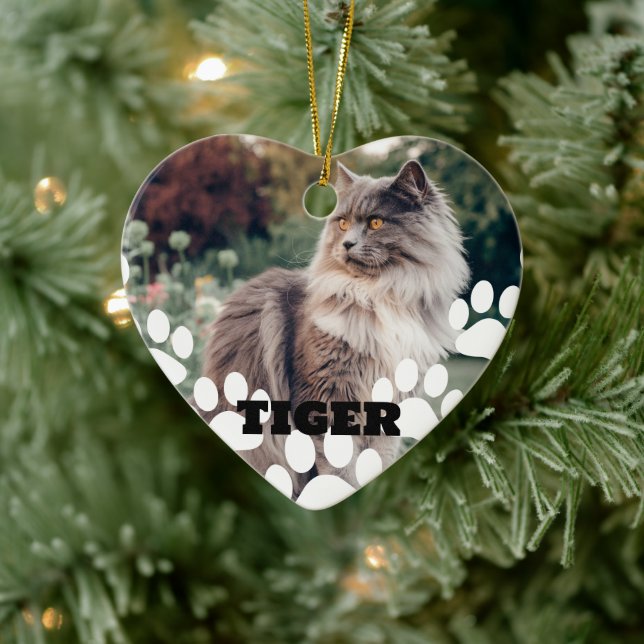 Custom Cat Photo Ceramic Ornament with Name (Tree)