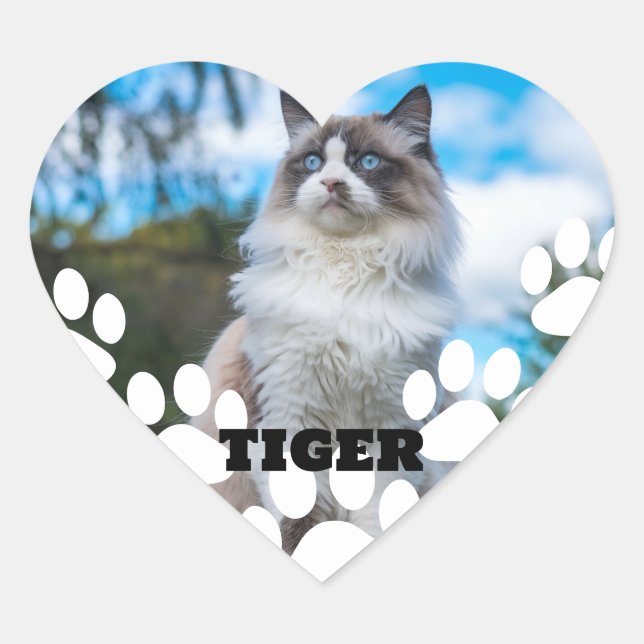 Custom Cat Photo Heart Sticker with Name (Devant)