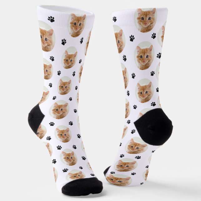 Custom Cat Photo Paw Print Socks (Angled)
