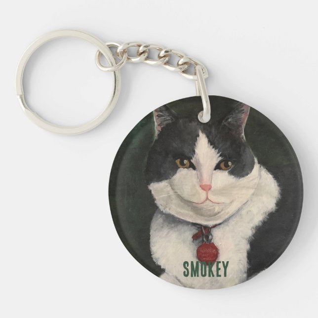 Custom Cat Photo Personalized Name Keychain (Front)