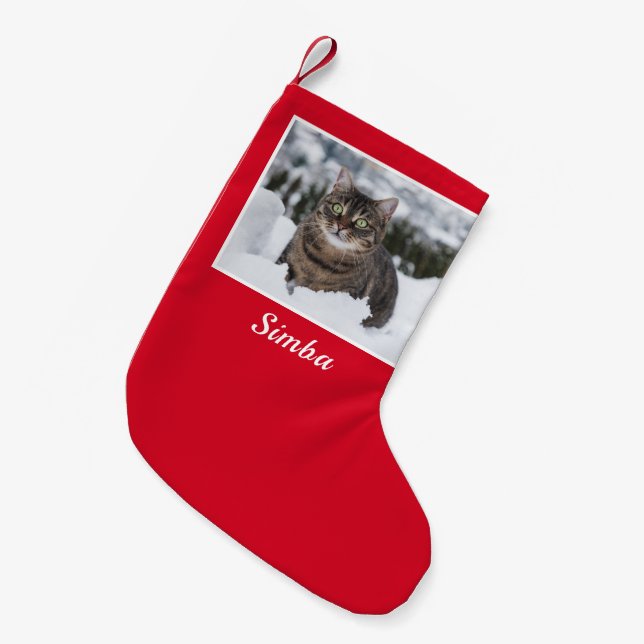 Custom Cat Photo Personalized Small Christmas Stocking (Front (Hanging))