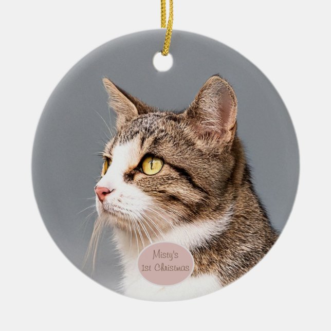 Custom Cat photo pet Ceramic Ornament (Front)