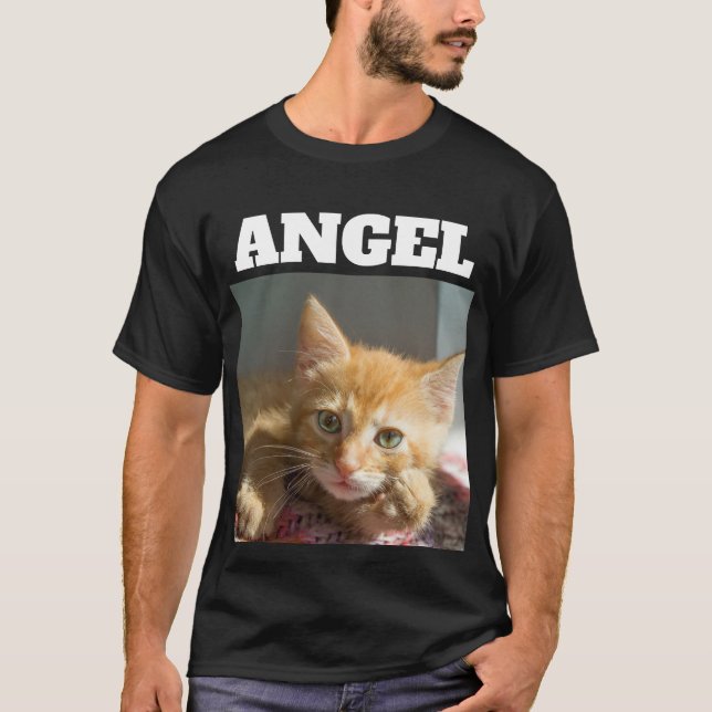 CUSTOM CAT PHOTO PET PERSONALIZED BLACK T-SHIRT (Front)