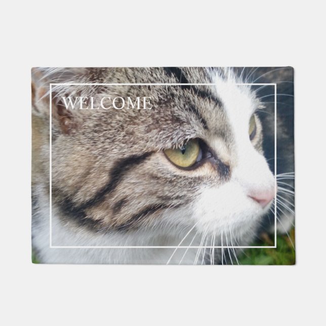 Custom cat photo welcome door mat for pet owner (Front)