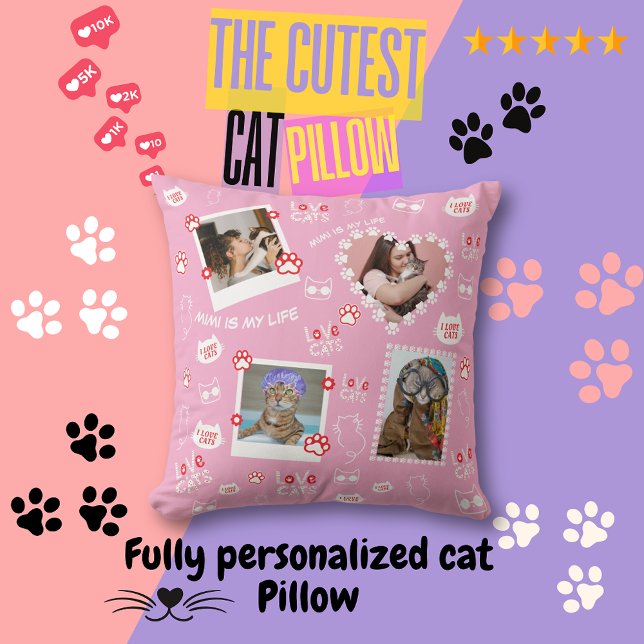 Custom Cat Pillow with Face Photos & Cat Name  (Fully Personalized Cat Throw Pillow, Custom Your Cat Pillow, Add Cat Photo, Cat Name )