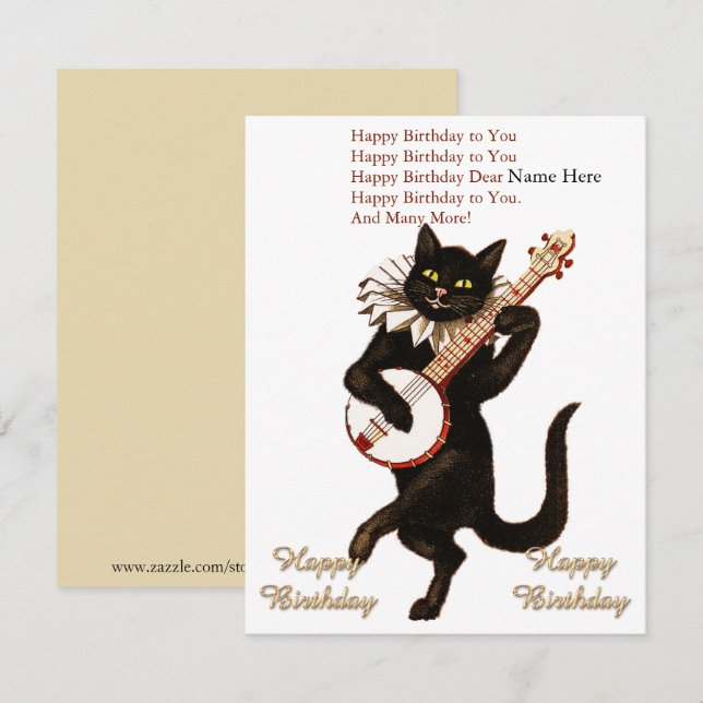 Custom Cat Playing a Guitar Happy Birthday Card (Front/Back)