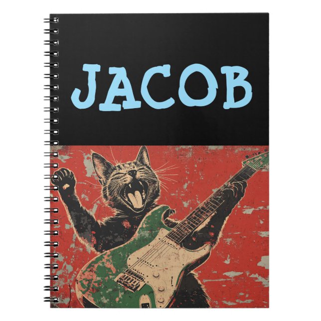 CUSTOM cat playing guitar NOTEBOOK (Front)