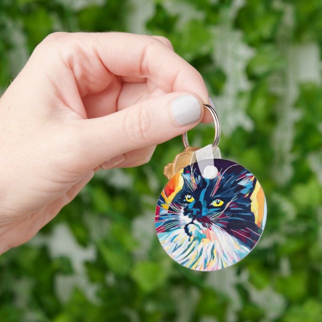 Custom Cat Portrait Painting - Forever Loved Pet Keychain (Hand)