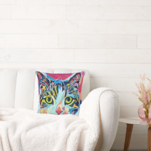 Custom Cat Portrait Painting -Forever Loved Pet Throw Pillow