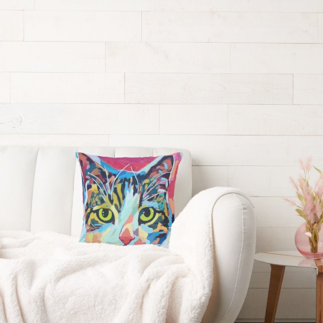 Custom Cat Portrait Painting -Forever Loved Pet Throw Pillow (Couch)