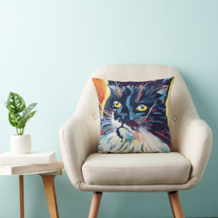 Custom Cat Portrait Painting - Gift for Cat Lovers Throw Pillow