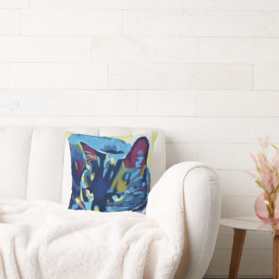 Custom Cat Portrait Painting - Gift for Cat Lovers Throw Pillow