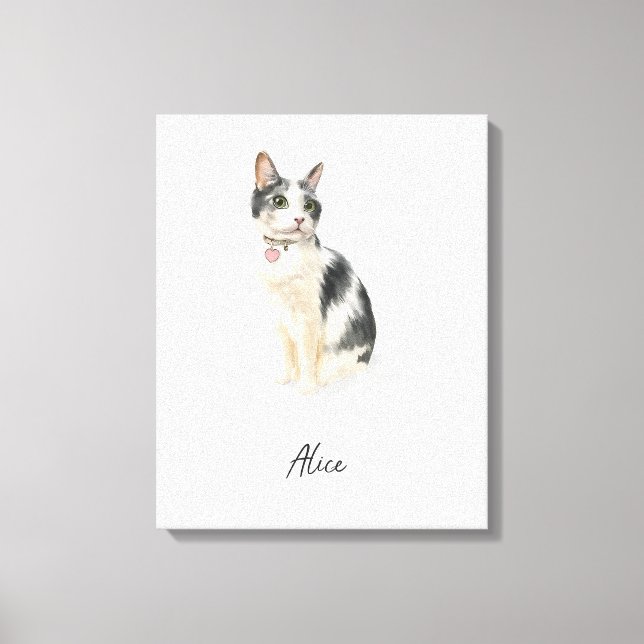 Custom Cat Portrait Watercolor Canvas Print (Front)