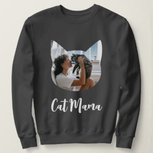 Custom Cat Shaped Photo Cat Lover Cat Mama Script Sweatshirt