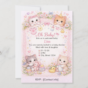 Custom Cat-Themed Baby Shower Invitation 