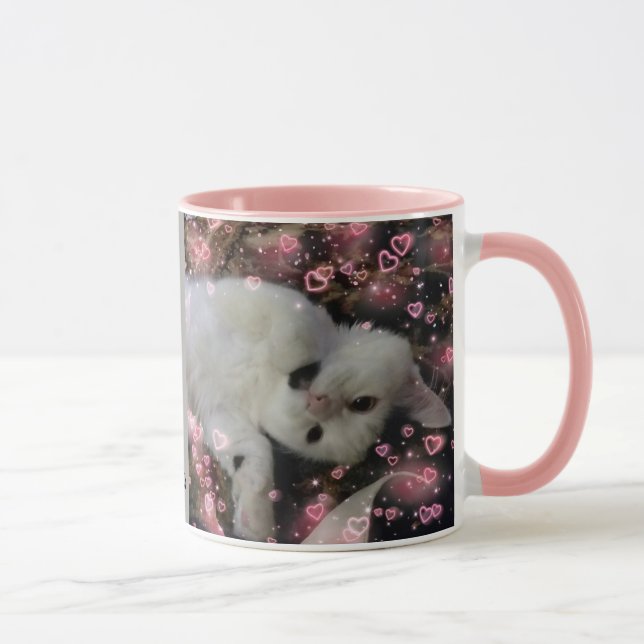 Custom Cat Two Photos Template Pink Grey Mug (Right)