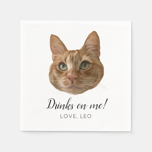 Custom Cat Wedding Cocktail Napkins Drinks on Me (Front)
