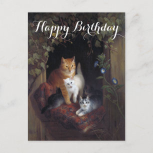 Custom Cat with Kittens Happy Birthday Postcard