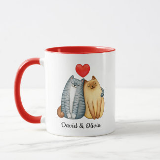 Custom Cats Couple Names Red Personalized Mug