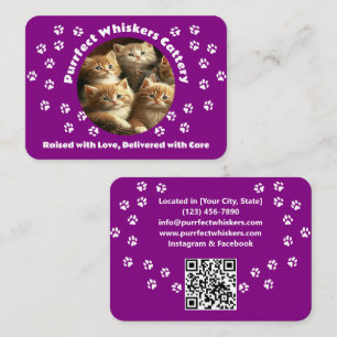 Custom Cattery Business Card – Purple with Photo