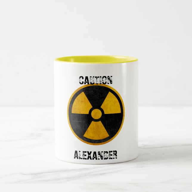 Custom Caution Nuclear Reactor Yellow and Black Two-Tone Coffee Mug (Center)