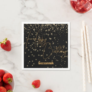 Custom Celebration Glowing Gold Confetti On Black  Napkin