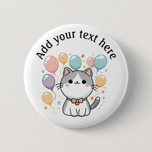 Custom Celebrations Cat With Balloons 2 Inch Round Button