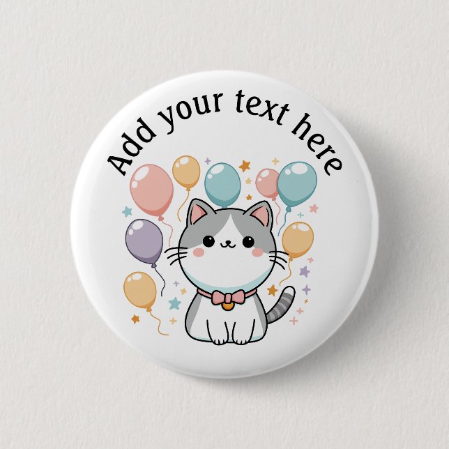 Custom Celebrations Cat With Balloons 2 Inch Round Button (Front)