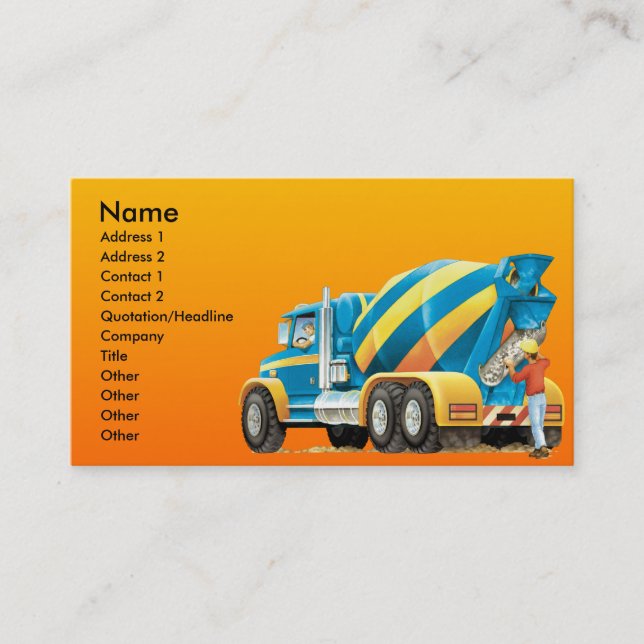Custom Cement or Concrete Mixer Construction Business Card (Front)