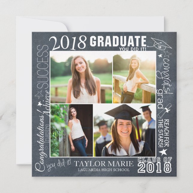 Custom Chalk Graduation 2018 Photo Invitation (Front)