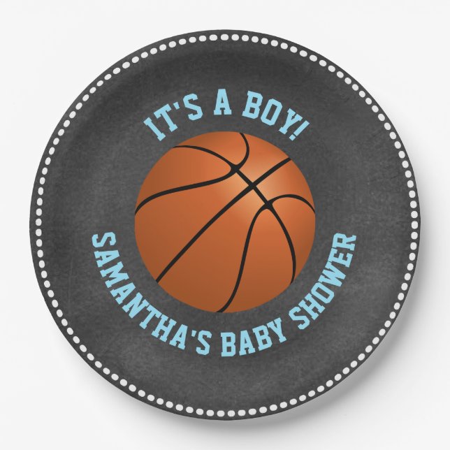 Custom Chalkboard Basketball Baby Shower Paper Plate (Front)