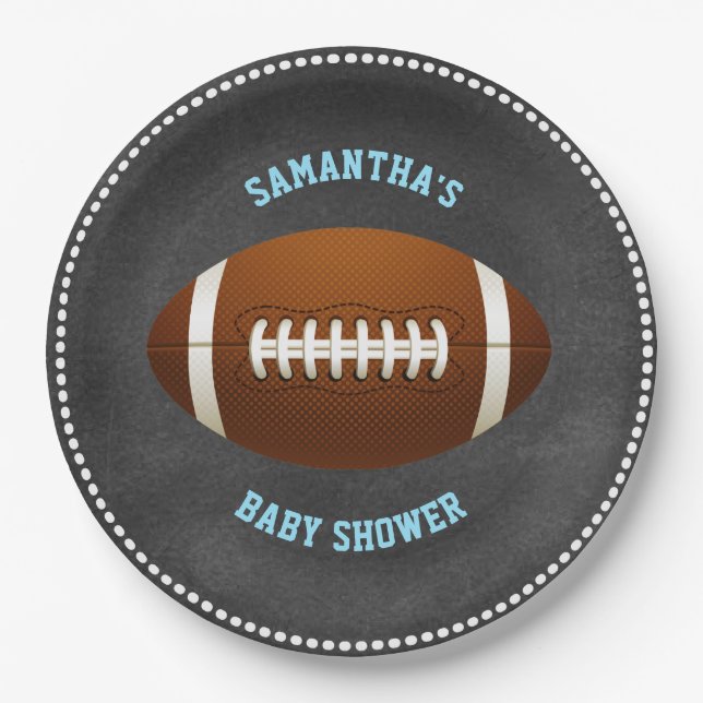 Custom Chalkboard FOOTBALL Baby Shower Paper Paper Plate (Front)