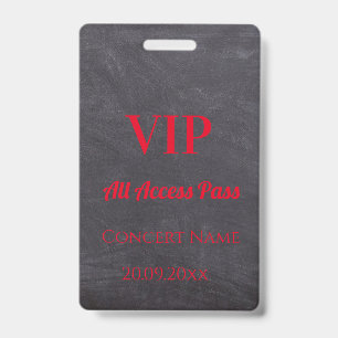 Custom Chalkboard Name Date VIP Access Pass Red Badge