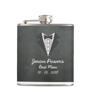 Custom Chalkboard Tux Best Man Groomsman Hip Flask