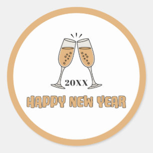 Custom Champagne Glasses Happy New Year Glass Classic Round Sticker