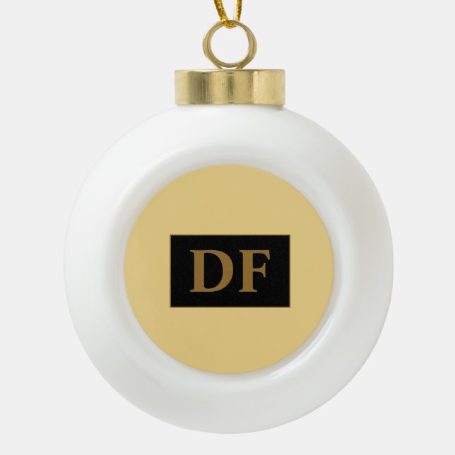 Custom Champagne With Gold Initials Ceramic Ball Christmas Ornament (Front)