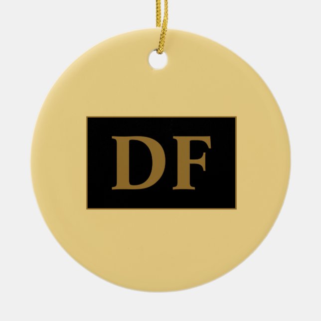 Custom Champagne With Gold Initials Ceramic Ornament (Front)