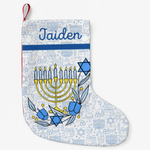 Custom Chanukkah Dreidel Candles Hanukkah Blue Small Christmas Stocking