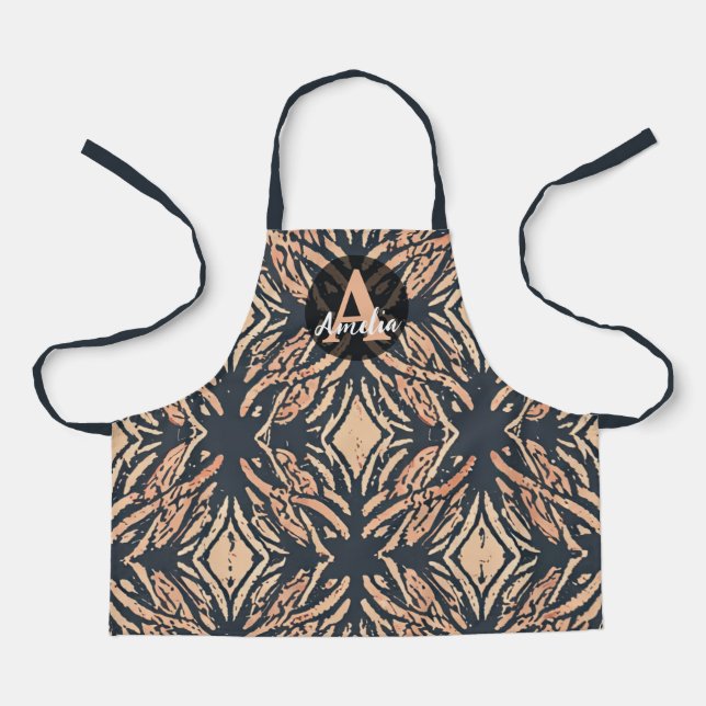 Custom Charcoal Grey & Peach Southwestern Pattern  Apron (Front)
