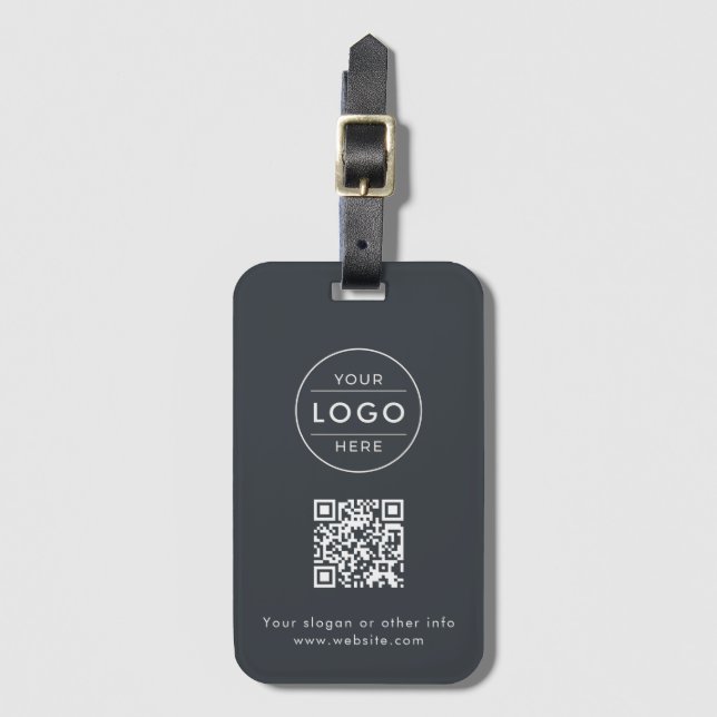 Custom Charcoal Grey QR Code Logo Luggage Tag (Front Vertical)
