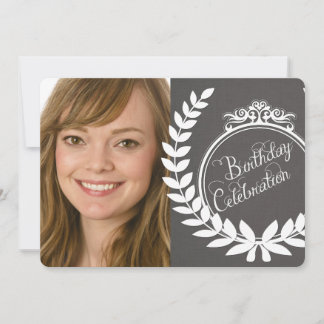 Custom Charcoal Linen Fern Photo Birthday Invite